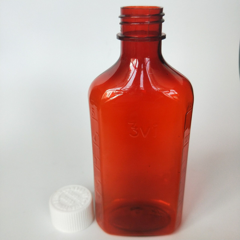 6oz 180ml CRC Amber Syrup Medical PET bottle with measuring cup 