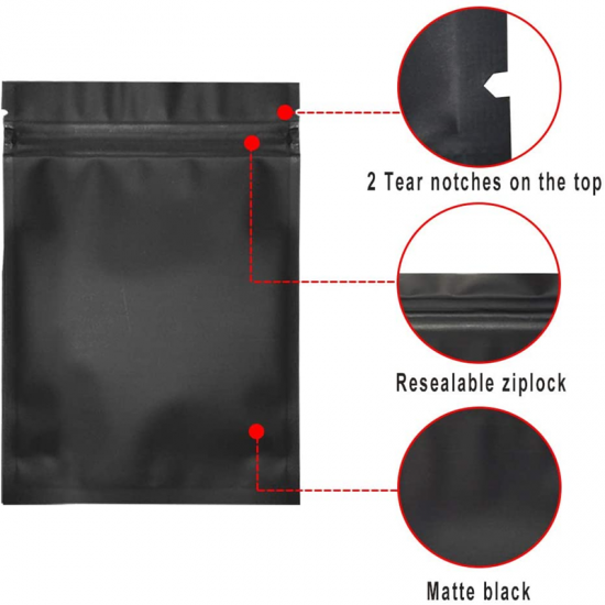 1/8oz Child Resistant Zipper Black Smell Proof Mylar Bag