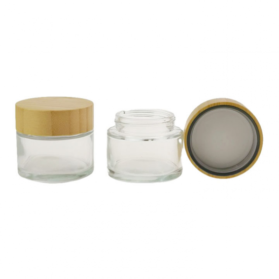 Hot selling cosmetic packaging wooden lid glass cream jar