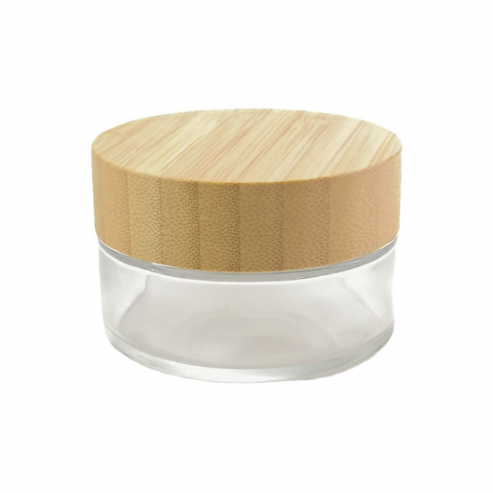Hot selling cosmetic packaging wooden lid glass cream jar