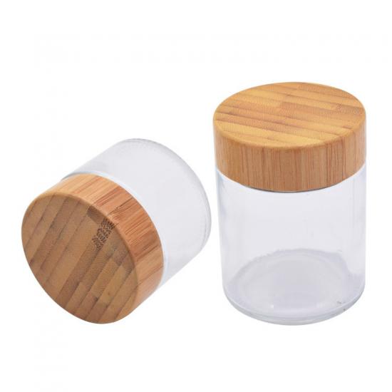 Glass container with dividers and bamboo lid