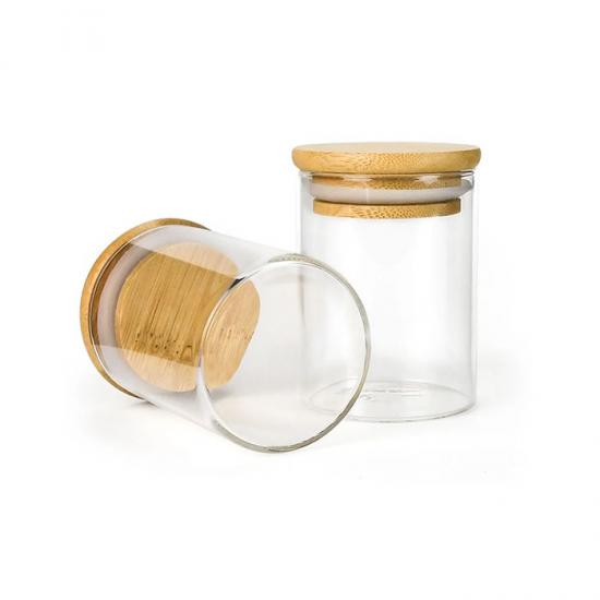 Child Resistant Glass Kitchen Containers With Wood Bamboo Lid - SafeCare