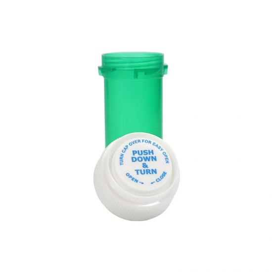 Rx Tablet plastic reversible vials pill bottles with child resistant cap - SafeCare