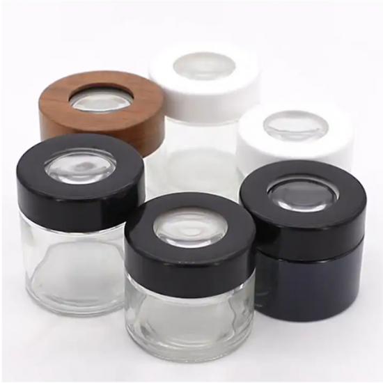 Low price wholesale 2oz/3oz/4oz with magnifying glass childproof glass jars