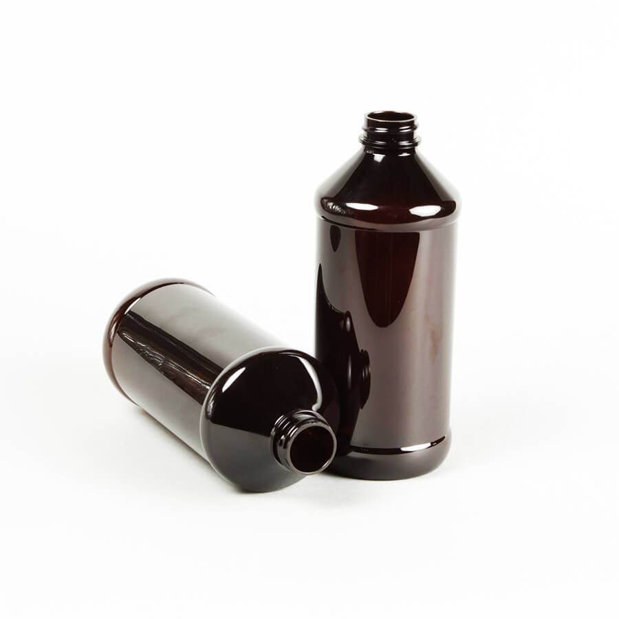 16oz 500ml Light Amber PET Modern Round  Plastic Cylinder Liquid Bottle Medical Packaging Bottle with Scale